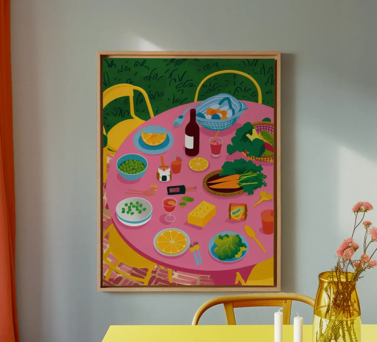Tavola rosa Festa in giardino tela con Cornice a cassetta da Muse Artworks