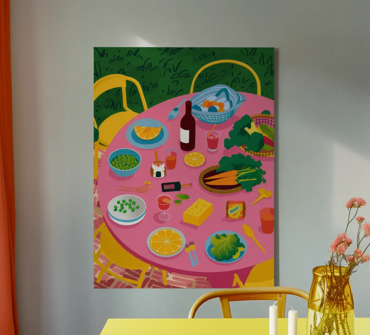 Tavola rosa Festa in giardino tela con Cornice a cassetta da Muse Artworks