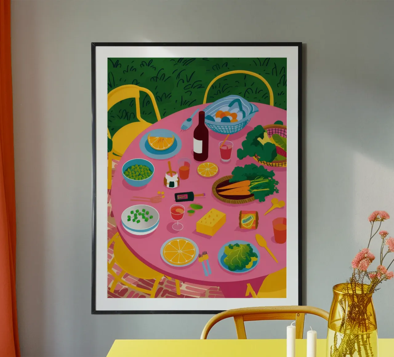 Tavola rosa Festa in giardino poster con telaio in plastica da Muse Artworks
