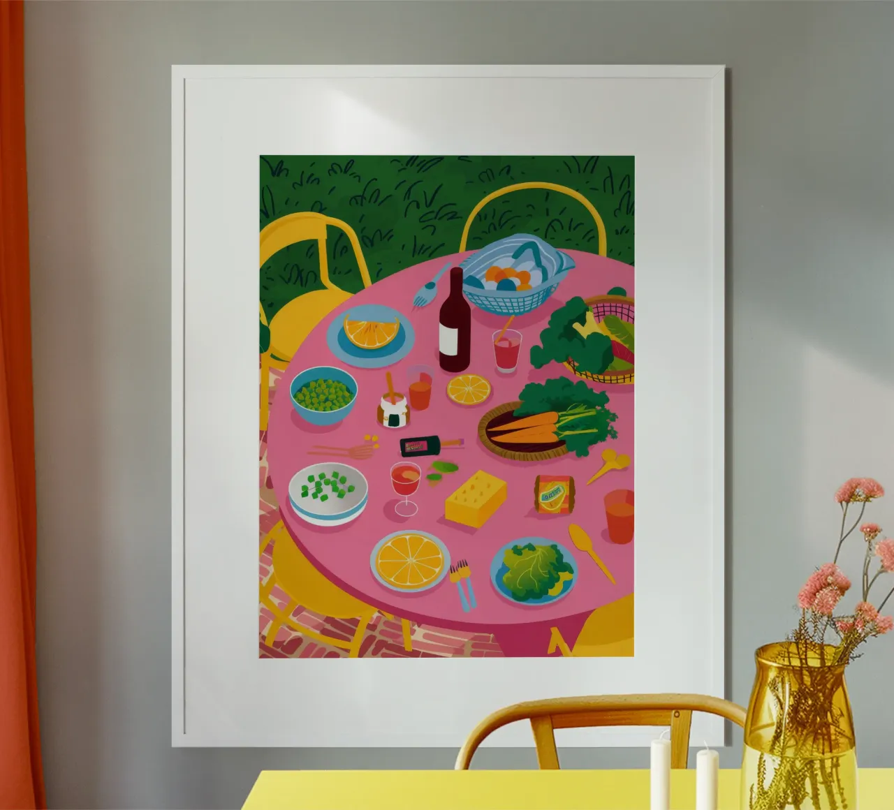 Tavola rosa Festa in giardino poster con telaio in plastica da Muse Artworks