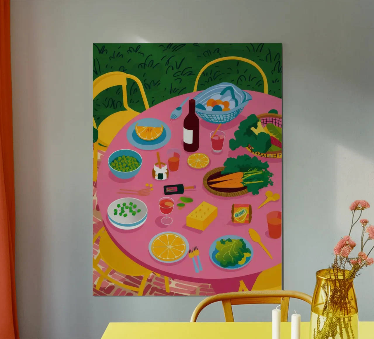 Tavola rosa Festa in giardino poster con telaio in plastica da Muse Artworks