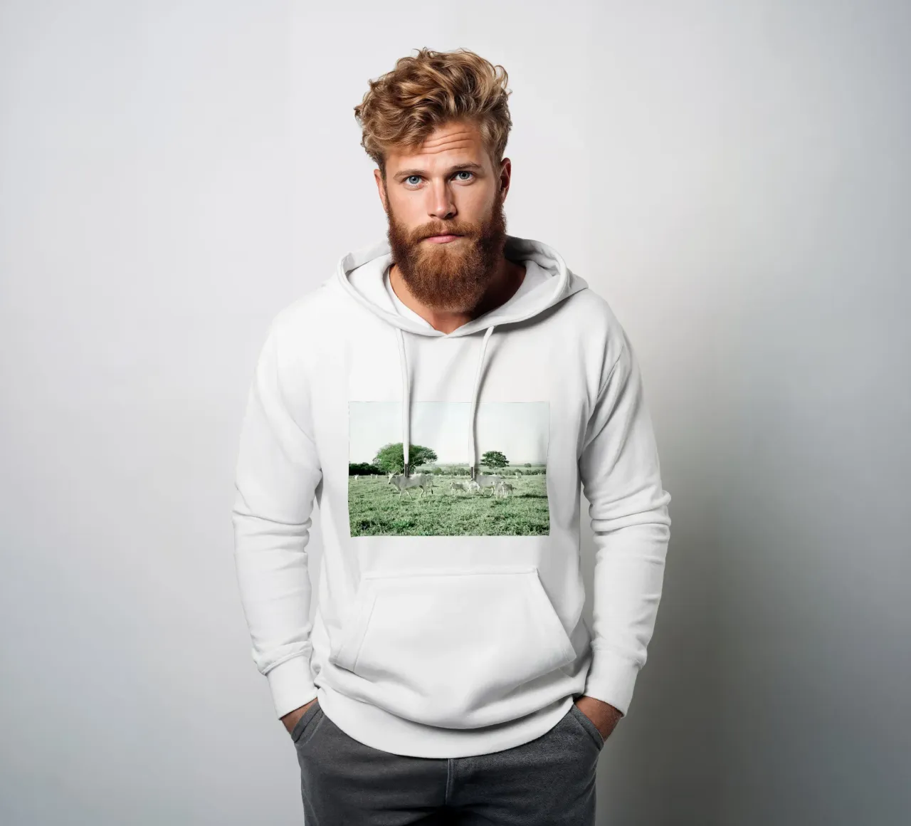 Mucche bianche in un campo verde felpa con cappuccio da KISSA STUDIO