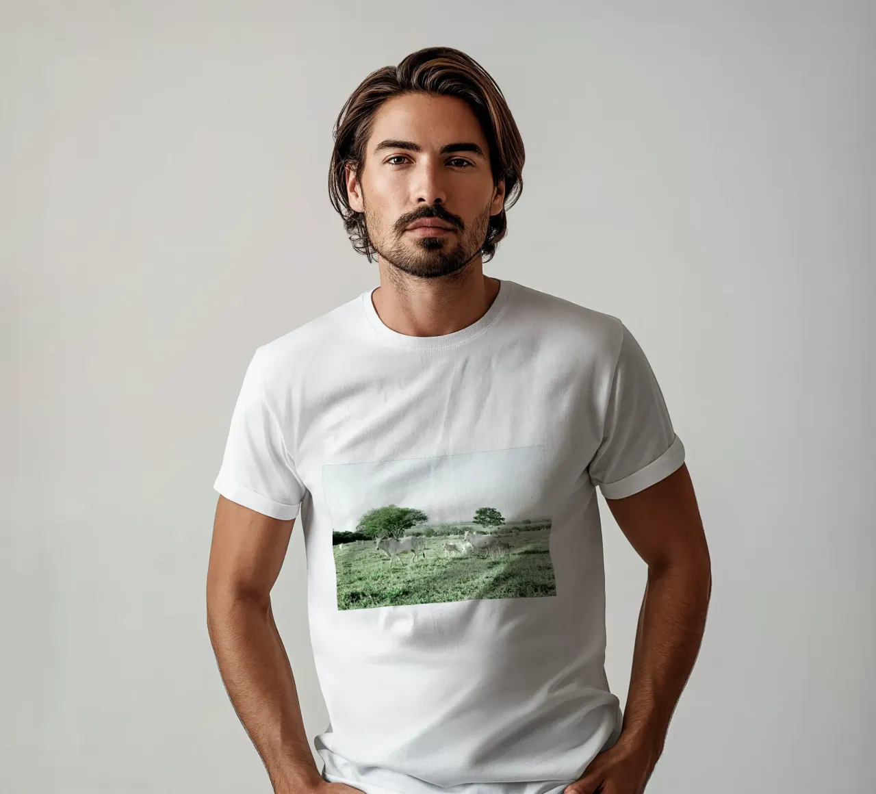Vaches blanches dans un champ vert t-shirt de KISSA STUDIO