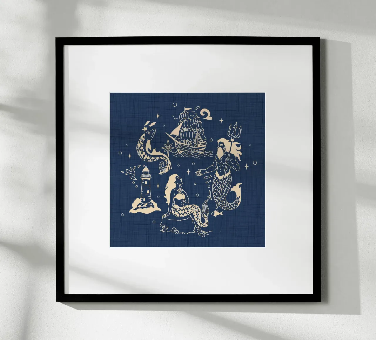 Mitologia nautica inchiostrata - Blu oceano retrò poster con telaio in legno da susanacosta
