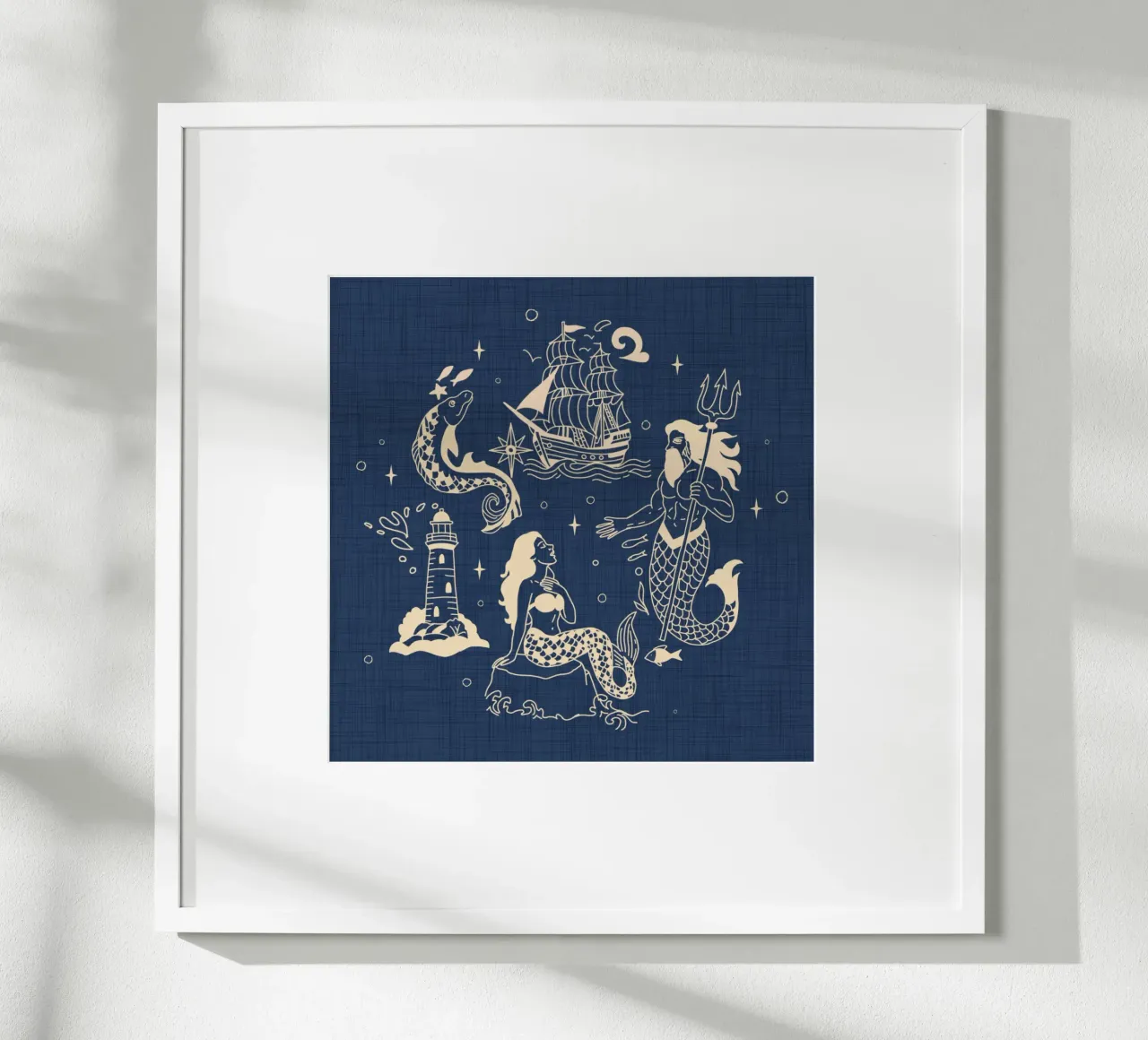 Mitologia nautica inchiostrata - Blu oceano retrò poster con telaio in legno da susanacosta