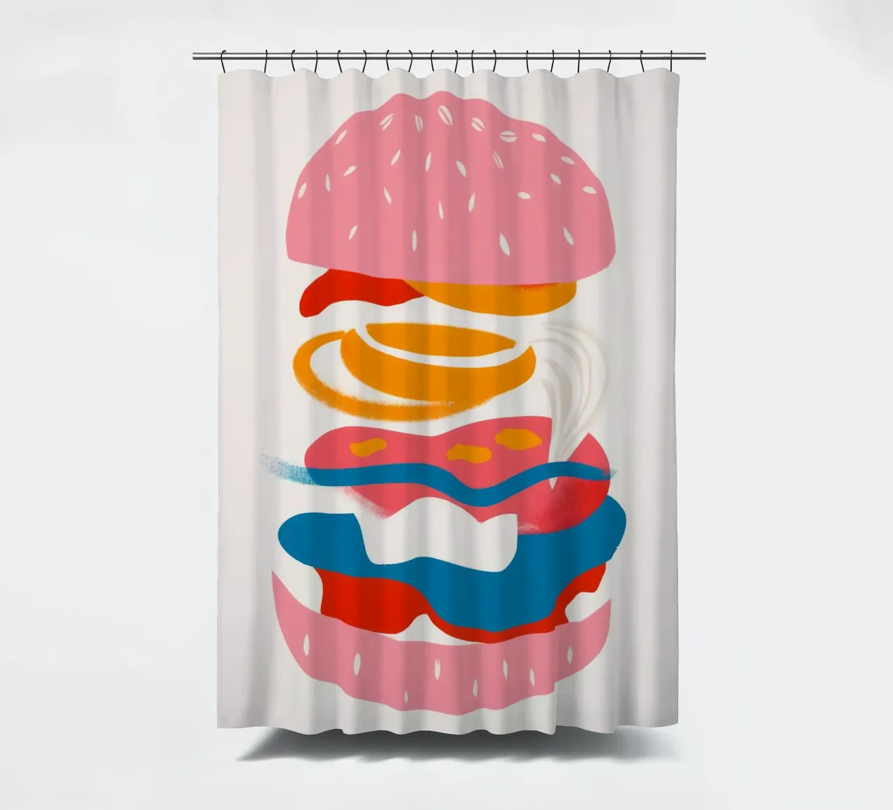 Floating Burger Dream shower curtain by Muse Artworks