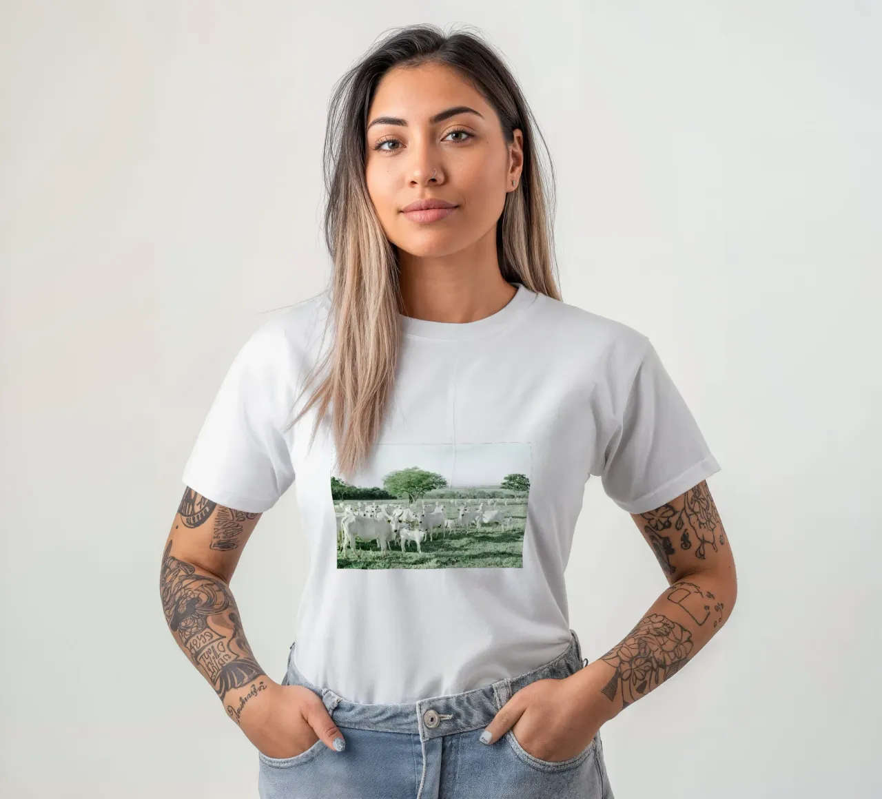 Mucche bianche in un campo verde t-shirt da KISSA STUDIO