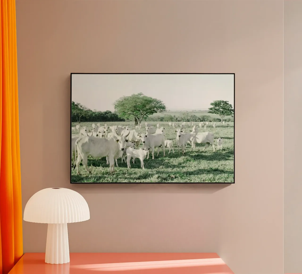 Mucche bianche in un campo verde plexiglass da KISSA STUDIO