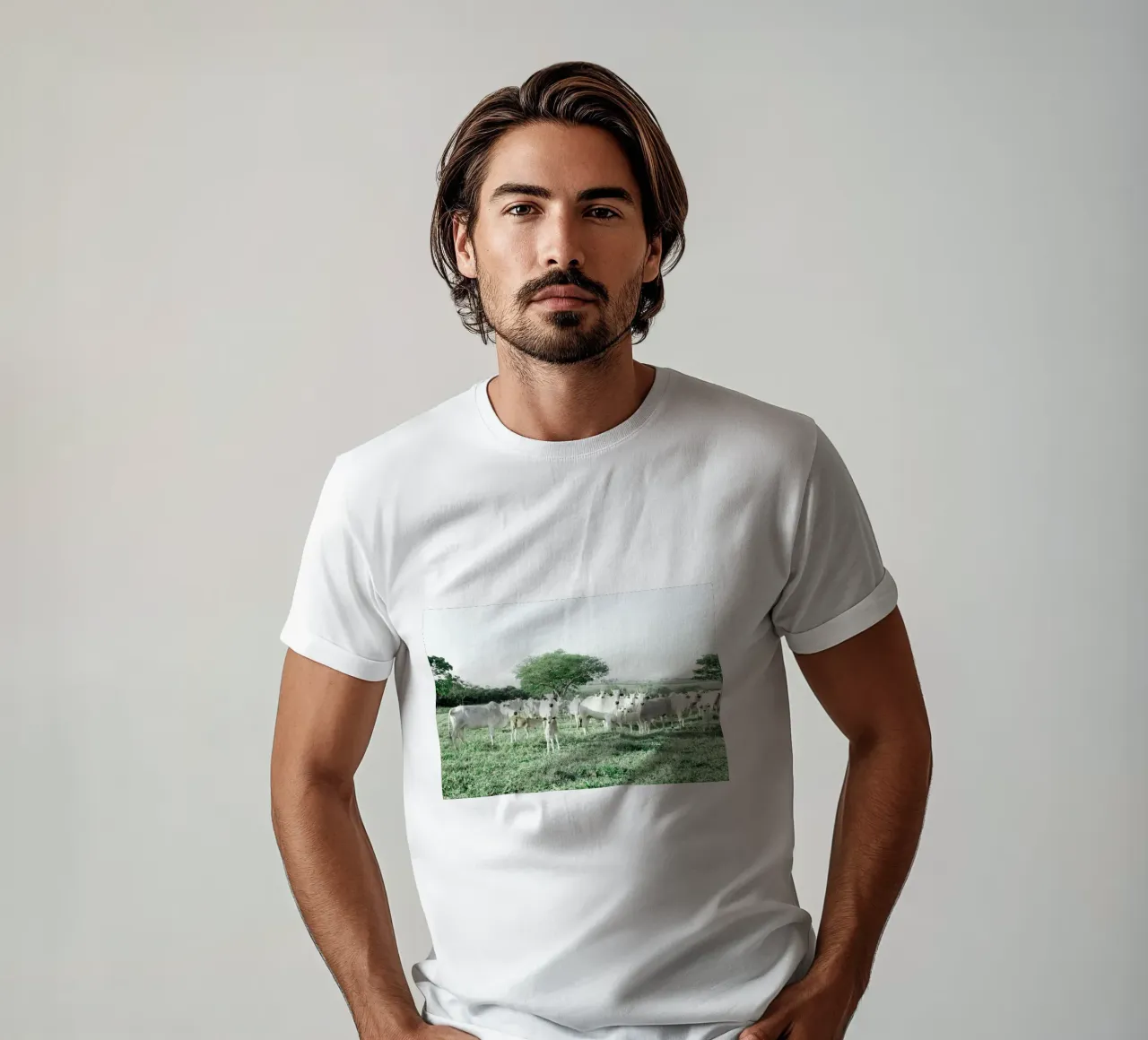 Mucche bianche in un campo verde t-shirt da KISSA STUDIO