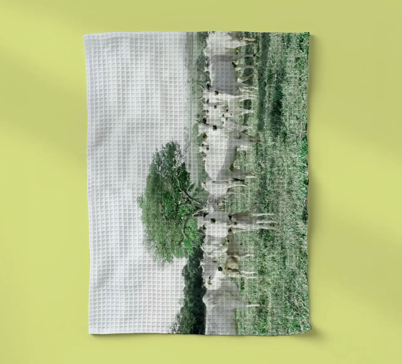 Vaches blanches dans un champ vert torchon de KISSA STUDIO