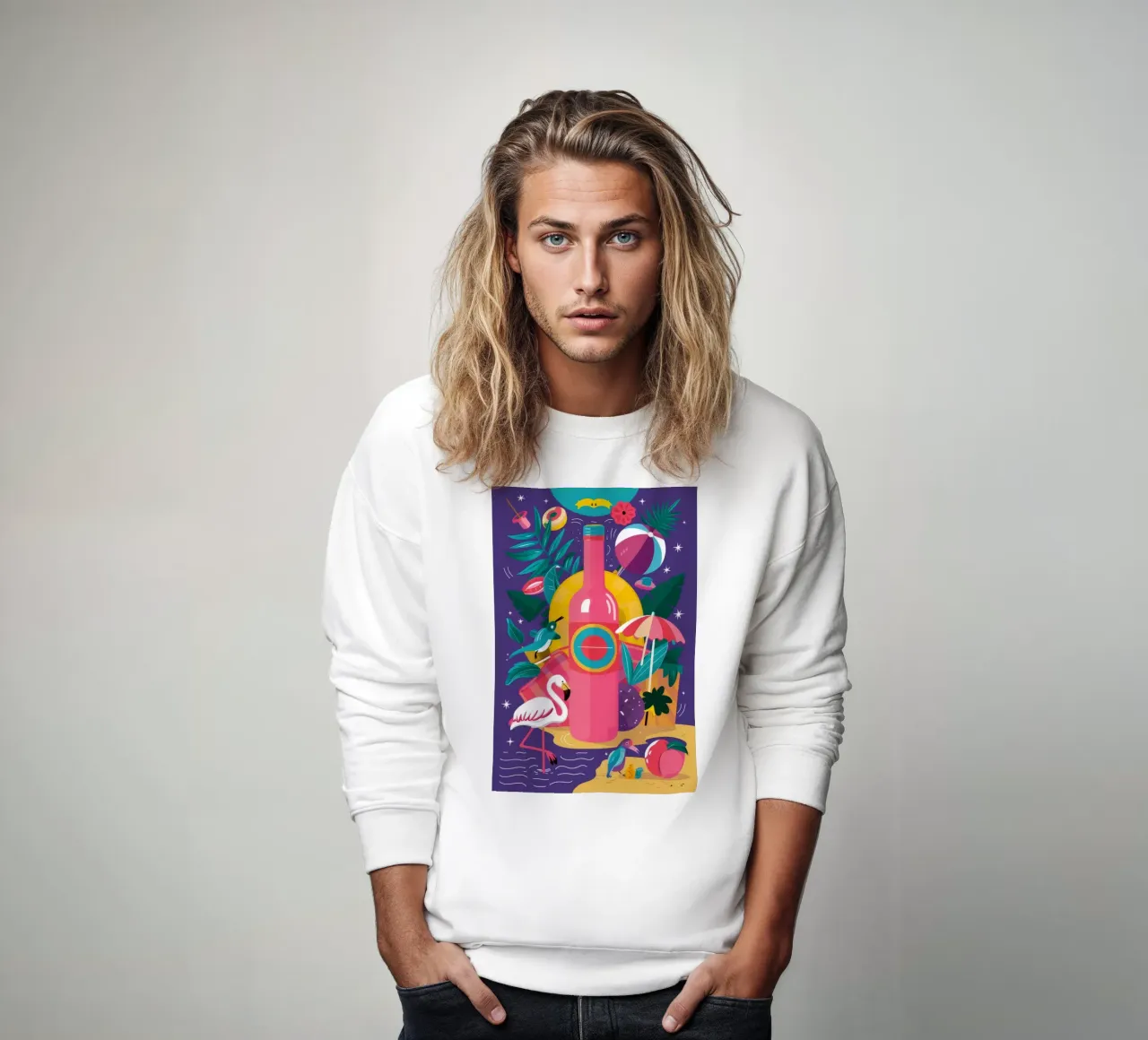 Flamingo-Weinkühler Sweatshirt von Muse Artworks