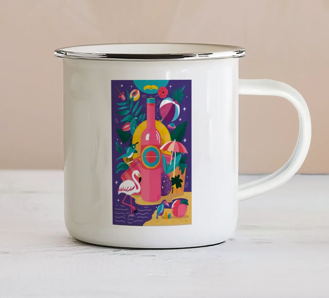 Flamingo Wijnkoeler emaille mok van Muse Artworks