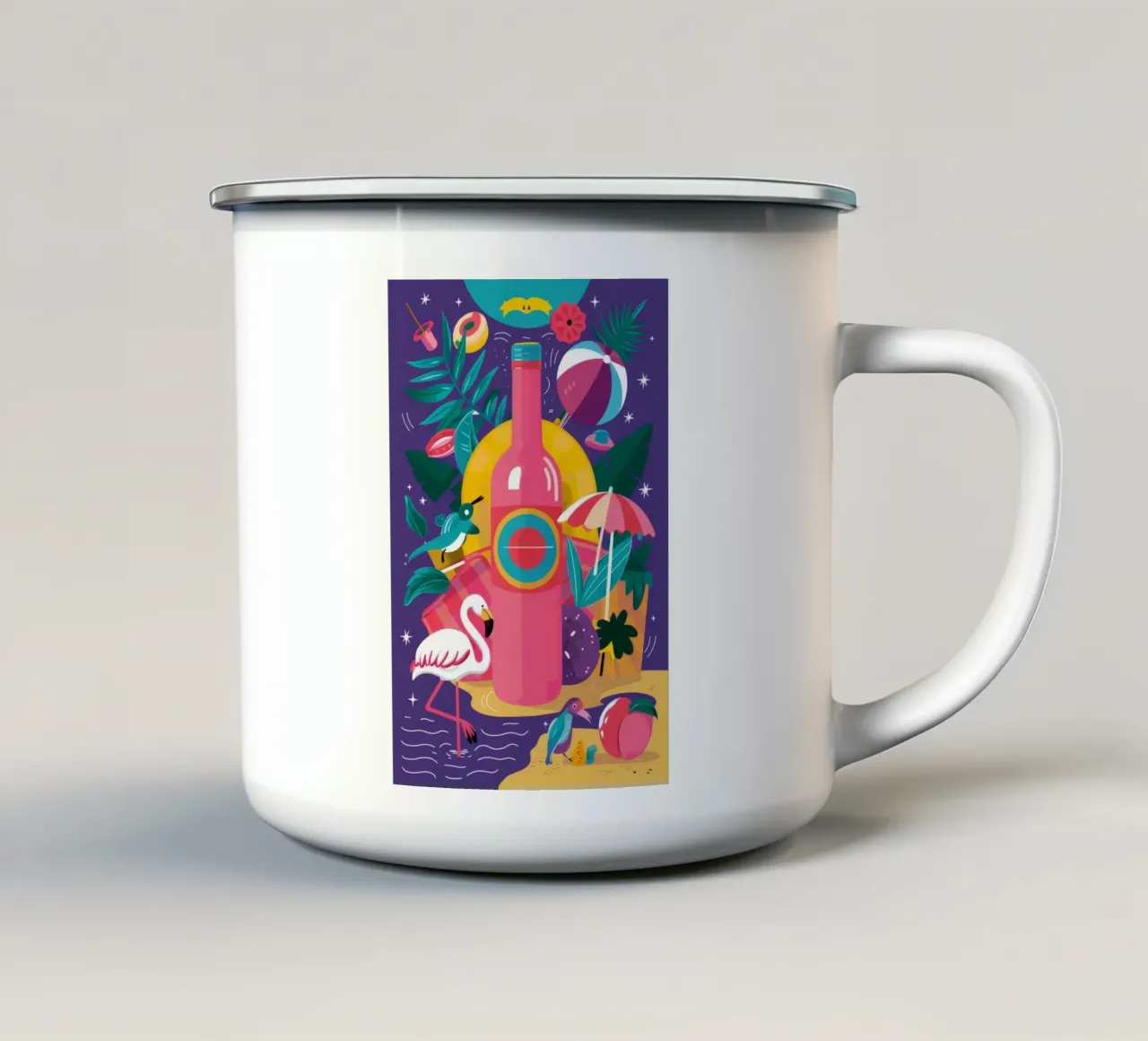 Flamingo Wijnkoeler emaille mok van Muse Artworks