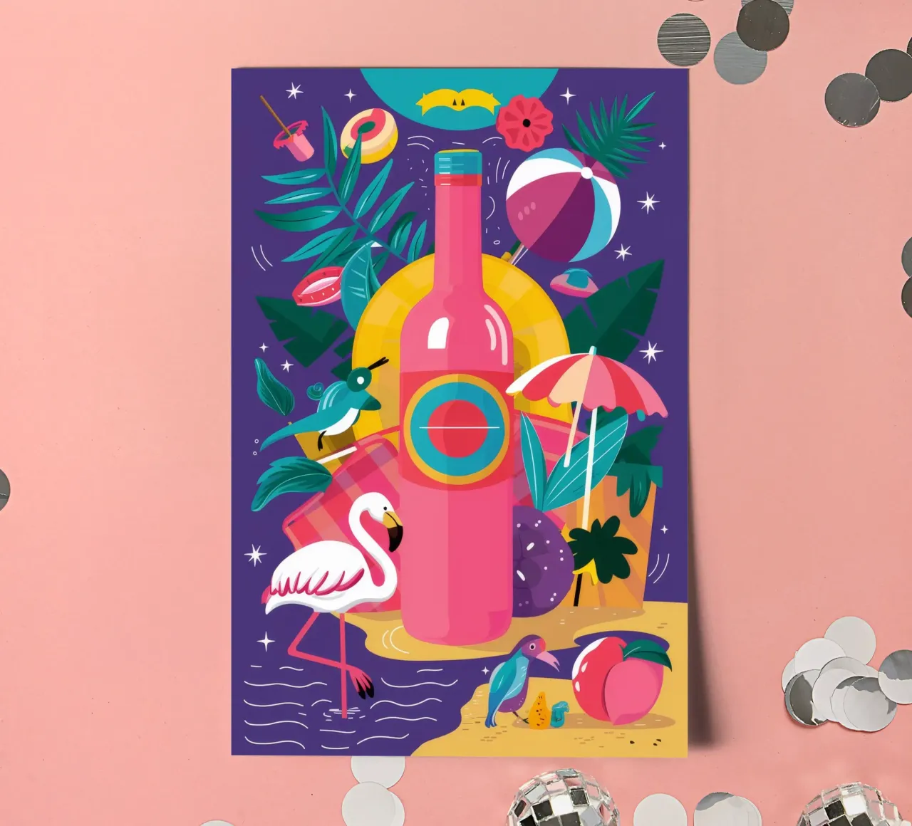 Flamingo-Weinkühler Stickerbogen von Muse Artworks