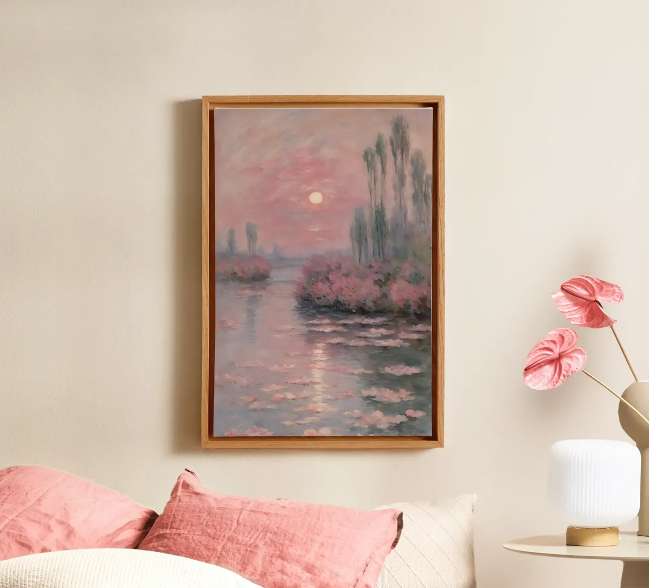 Monet Zonsondergang canvas met Baklijst van Günstiger Laden
