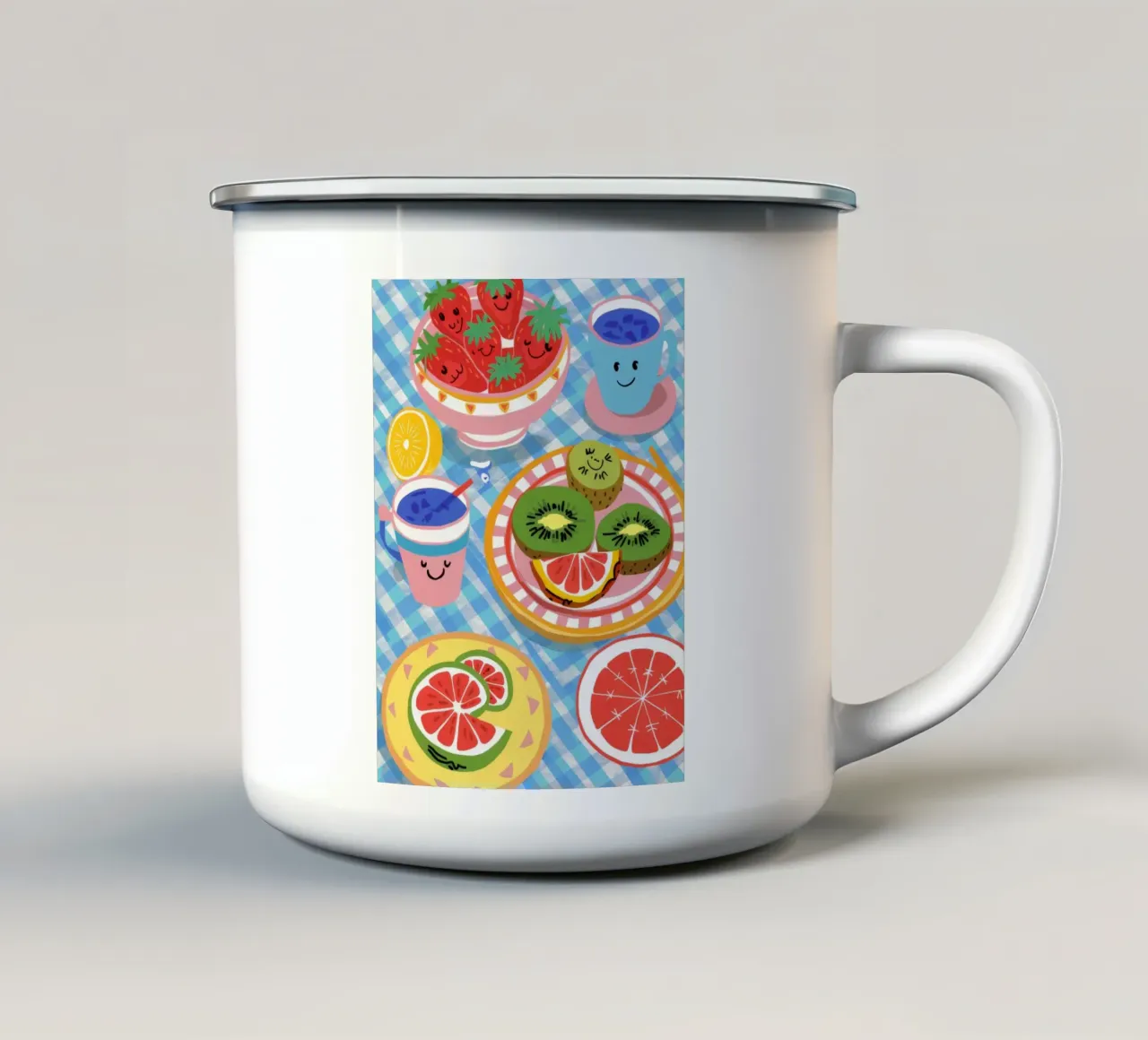 Colazione con la faccia felice tazza in smalto da Muse Artworks