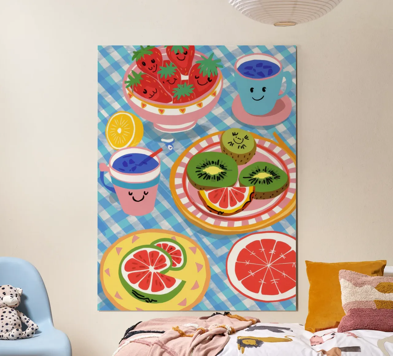 Colazione con la faccia felice poster con telaio in legno da Muse Artworks
