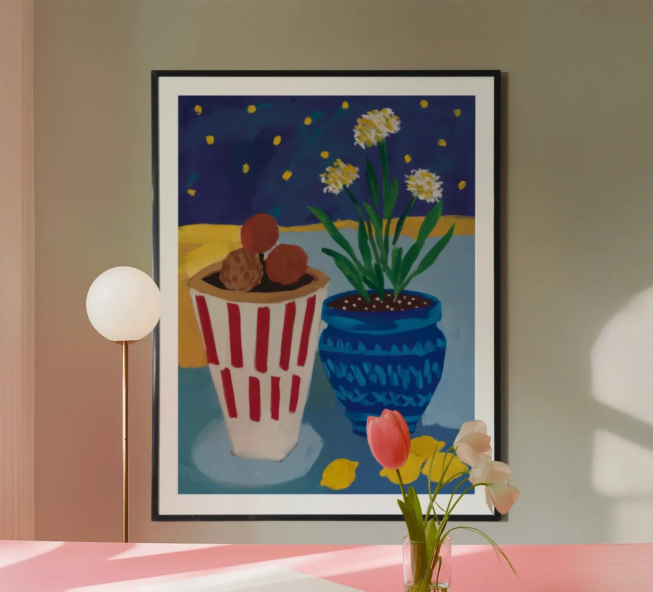 Vaso a righe Notte stellata poster con telaio in alluminio da FadeAura