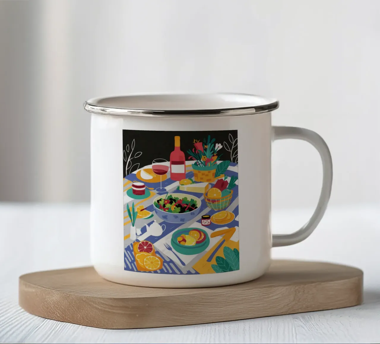 Banchetto di insalata dell'orto tazza in smalto da Muse Artworks