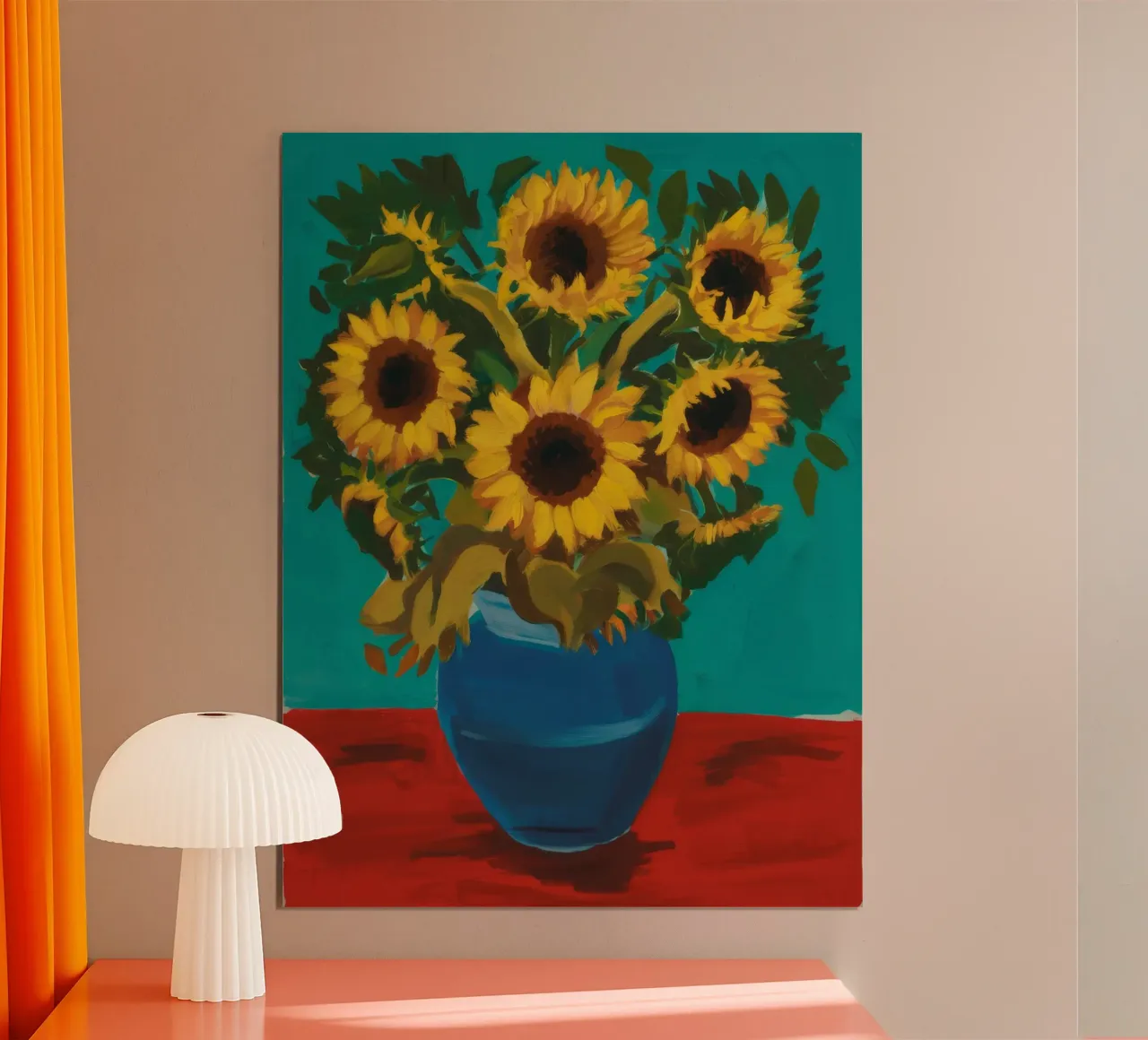 Vaso blu con girasole poster con telaio in plastica da FadeAura