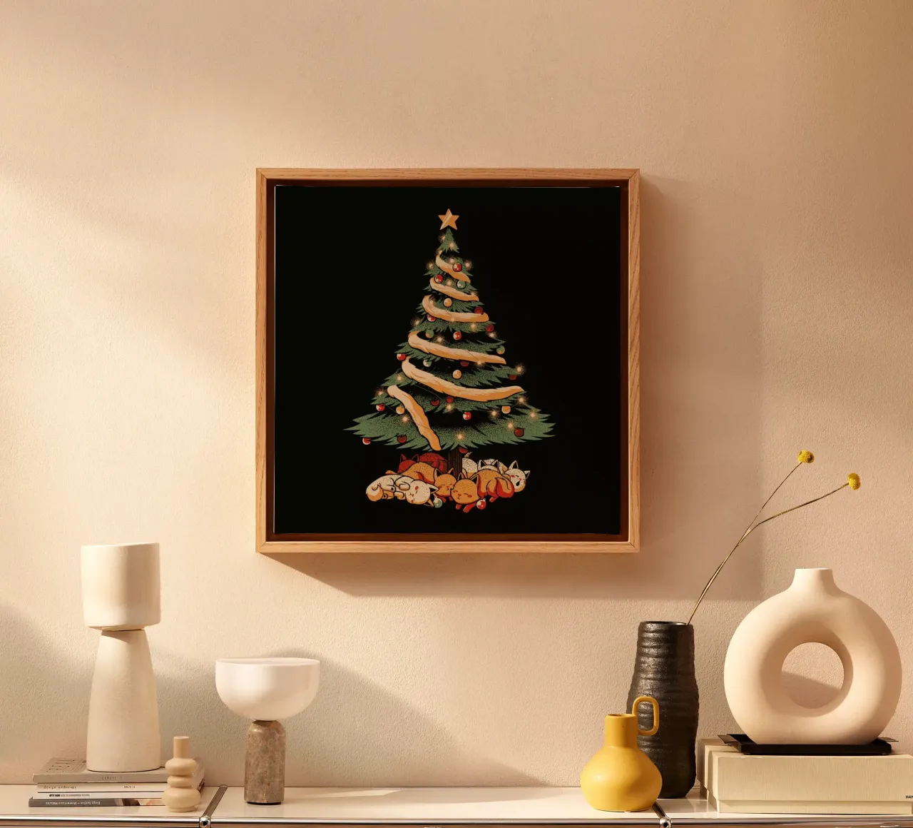 Merry Xmas Cat Tree tela con Cornice a cassetta da Tobe Fonseca