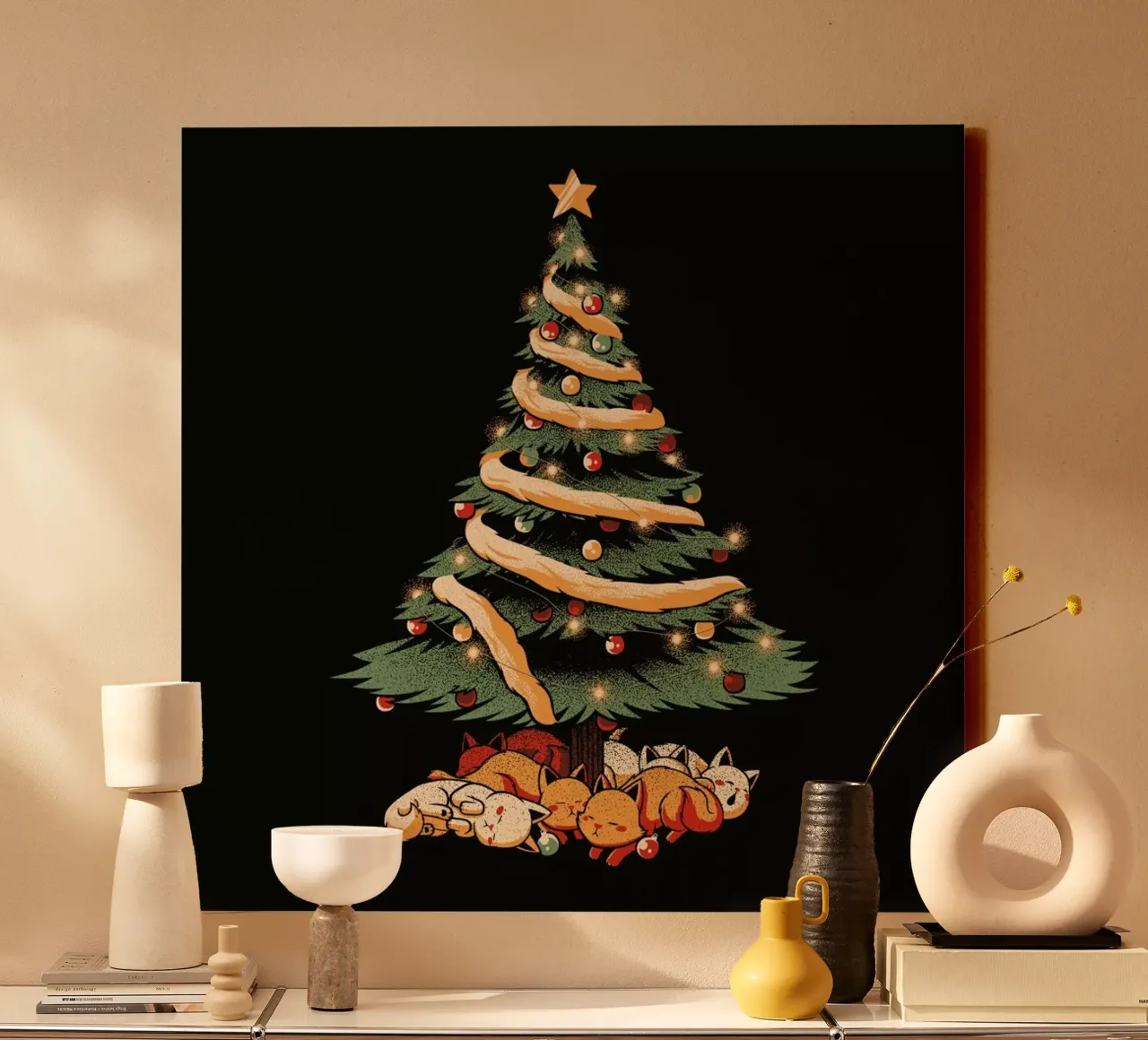 Merry Xmas Cat Tree tela con Cornice a cassetta da Tobe Fonseca