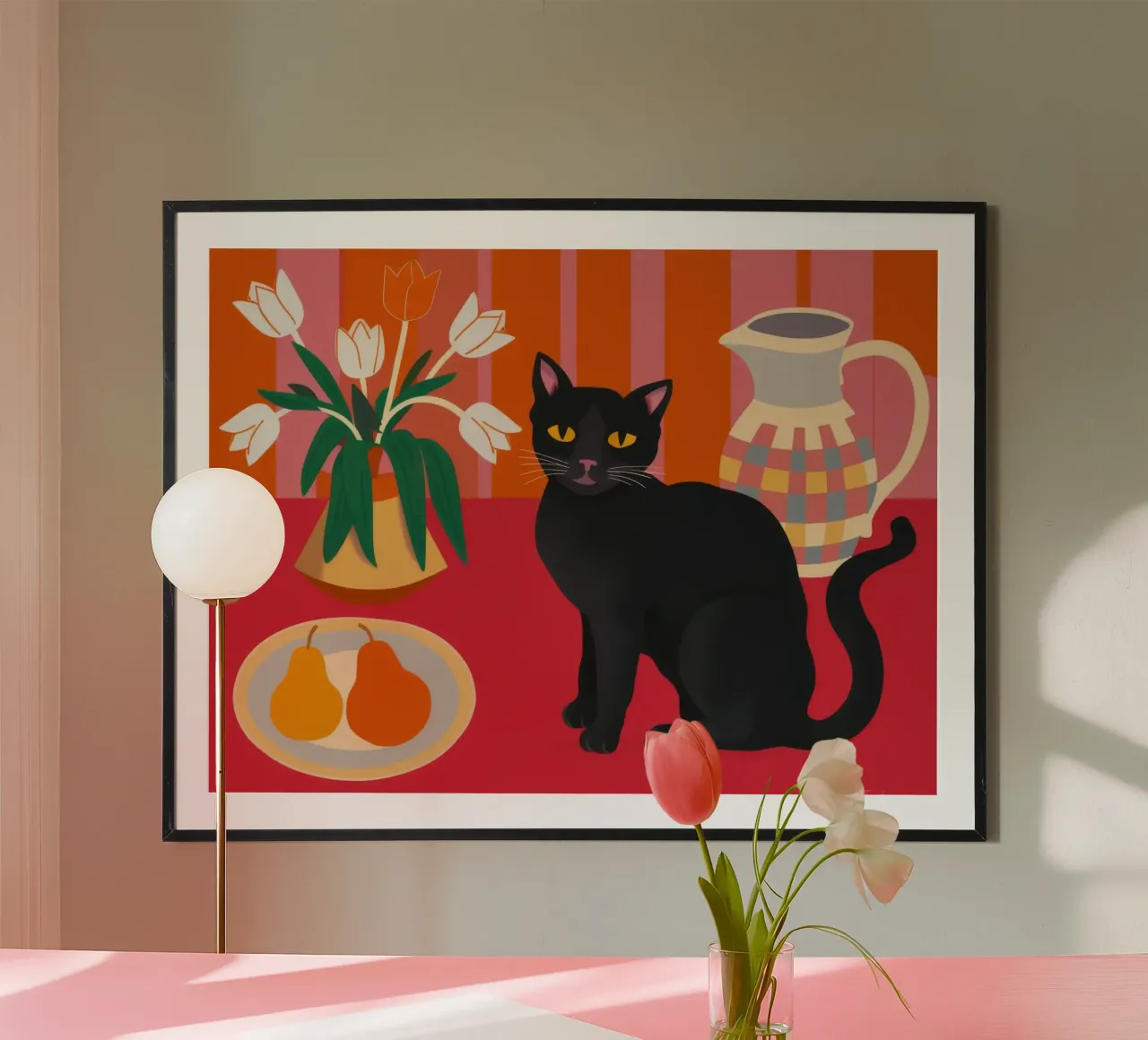 Gatto Nero Immobile poster con telaio in legno da FadeAura