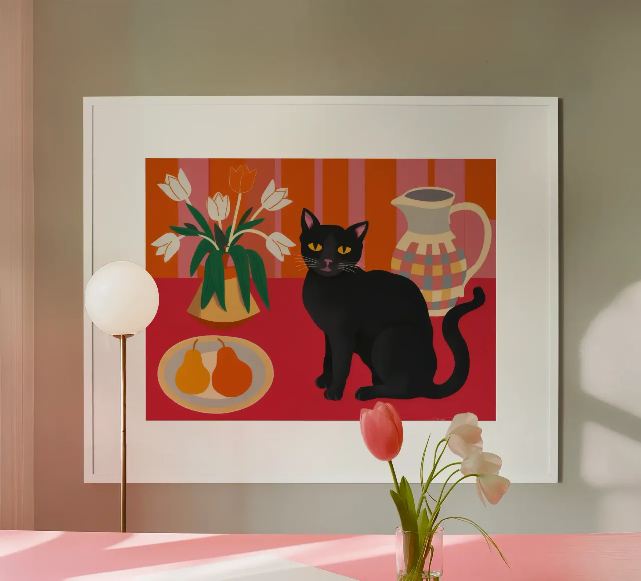 Gatto Nero Immobile poster con telaio in legno da FadeAura