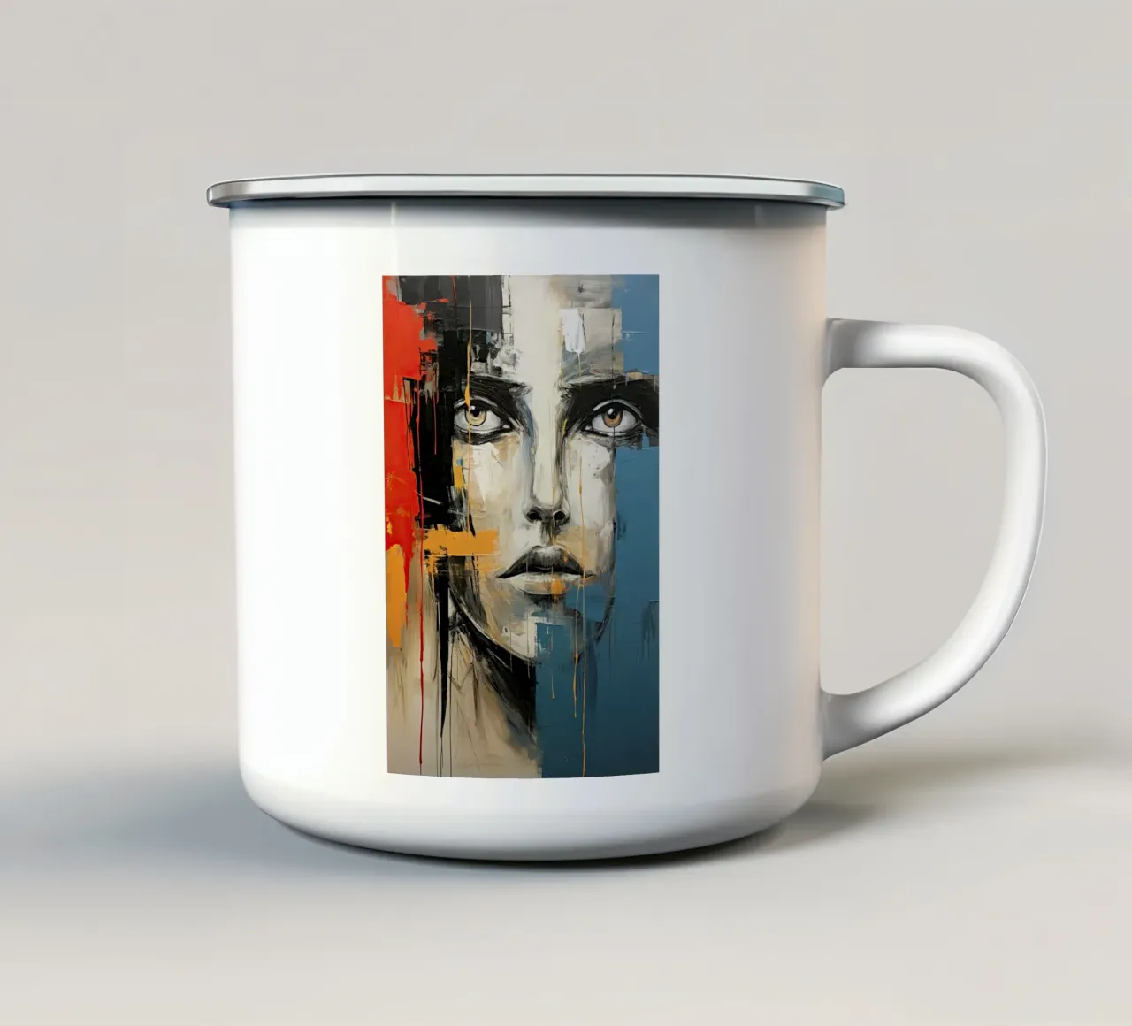 Abstract gezicht emaille mok van Imagine