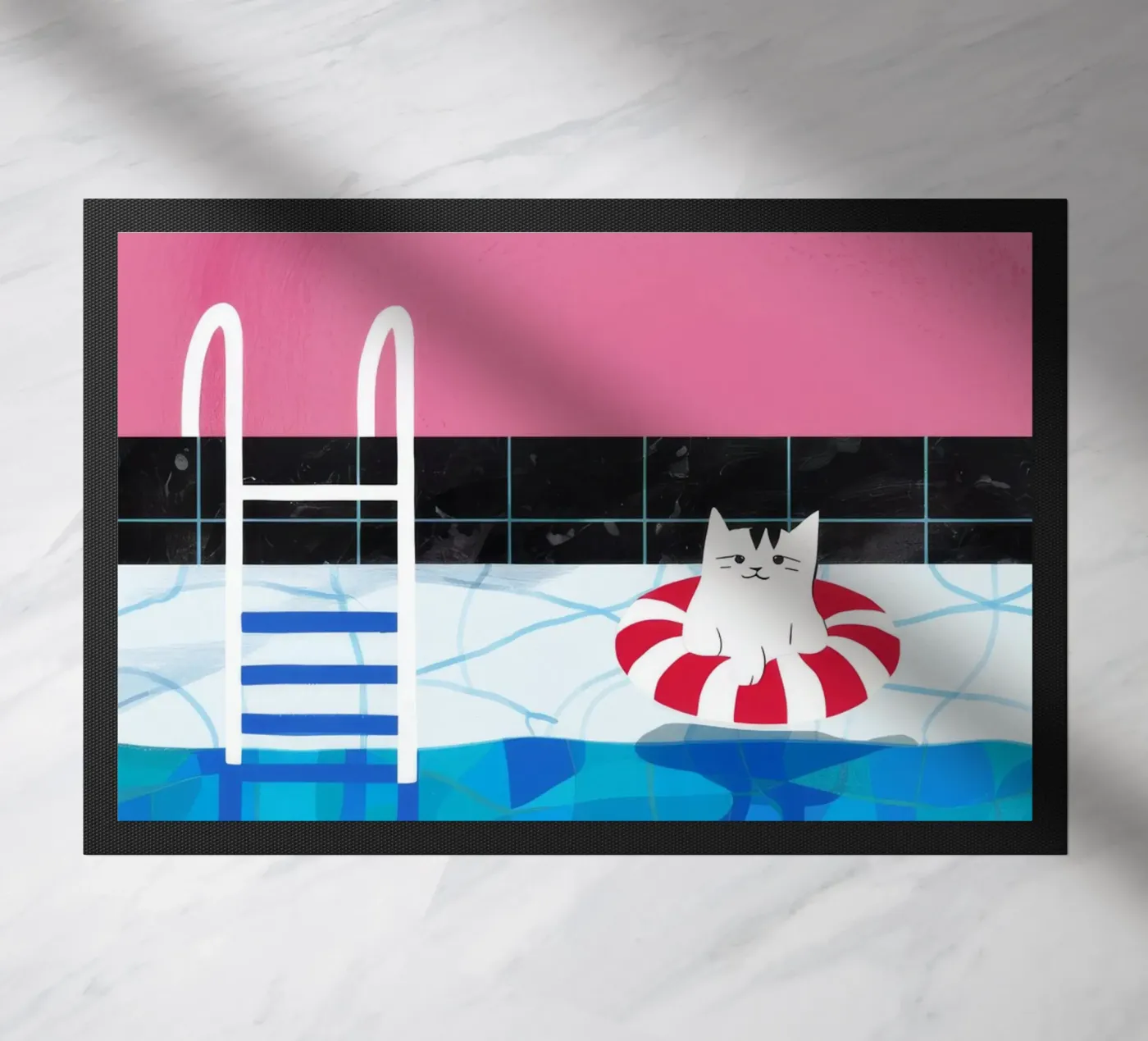 Poolside Donut Float doormat by Muse Artworks