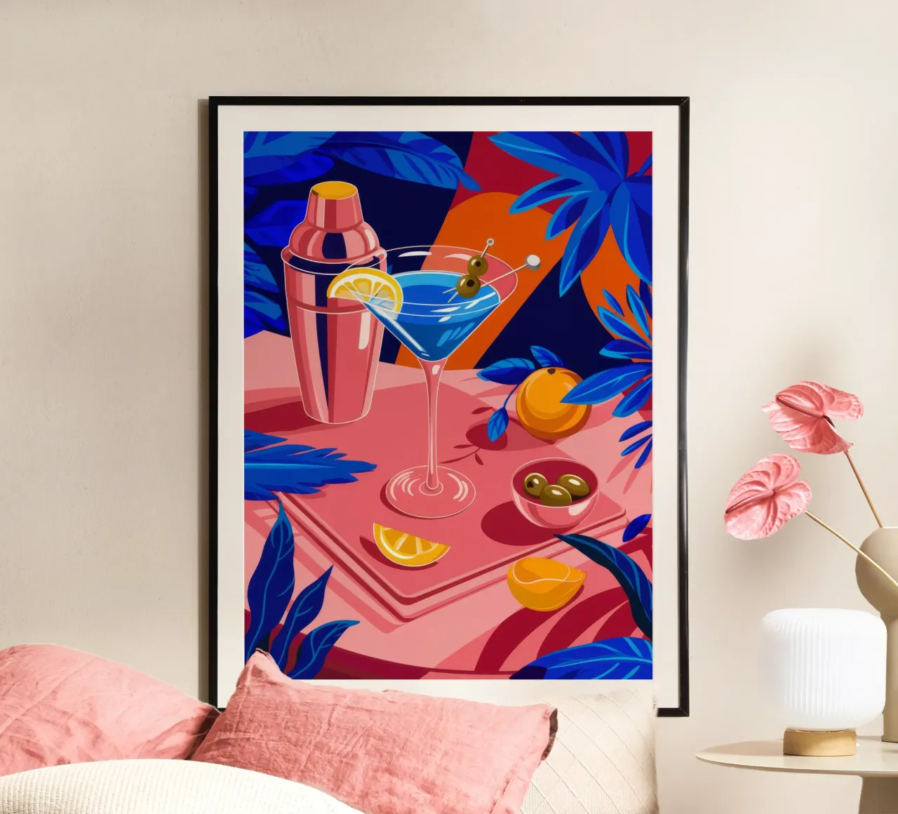 Serata cocktail tropicale poster con telaio in plastica da Muse Artworks