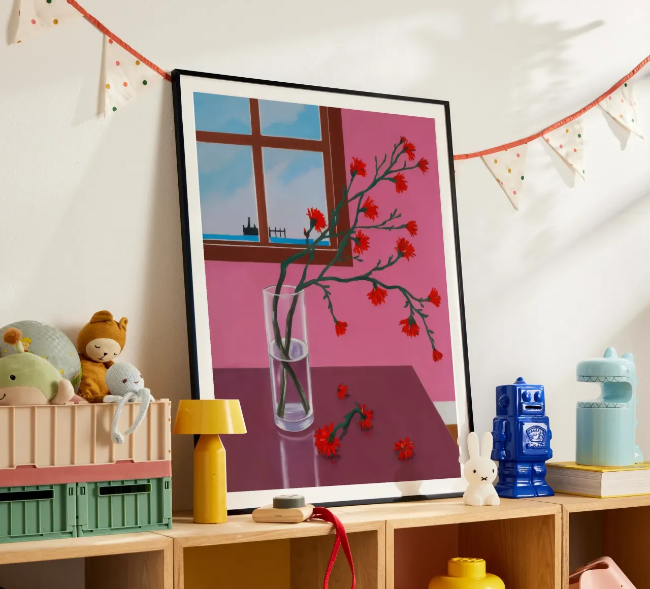 Ramo di bacche rosse poster con telaio in plastica da FadeAura