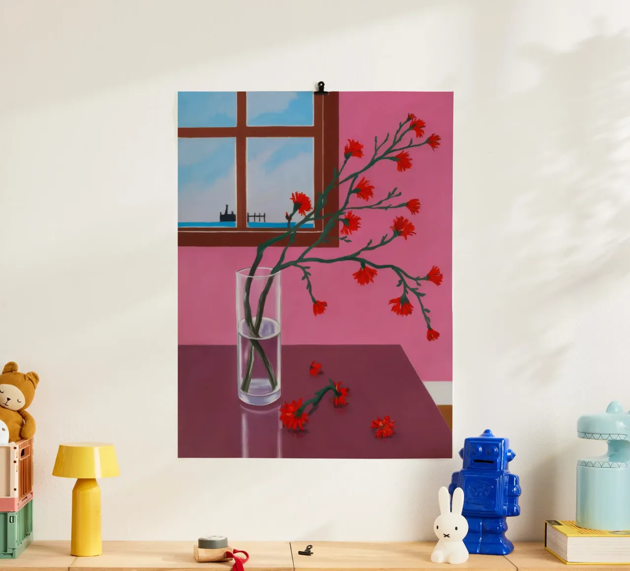 Ramo di bacche rosse poster con telaio in plastica da FadeAura