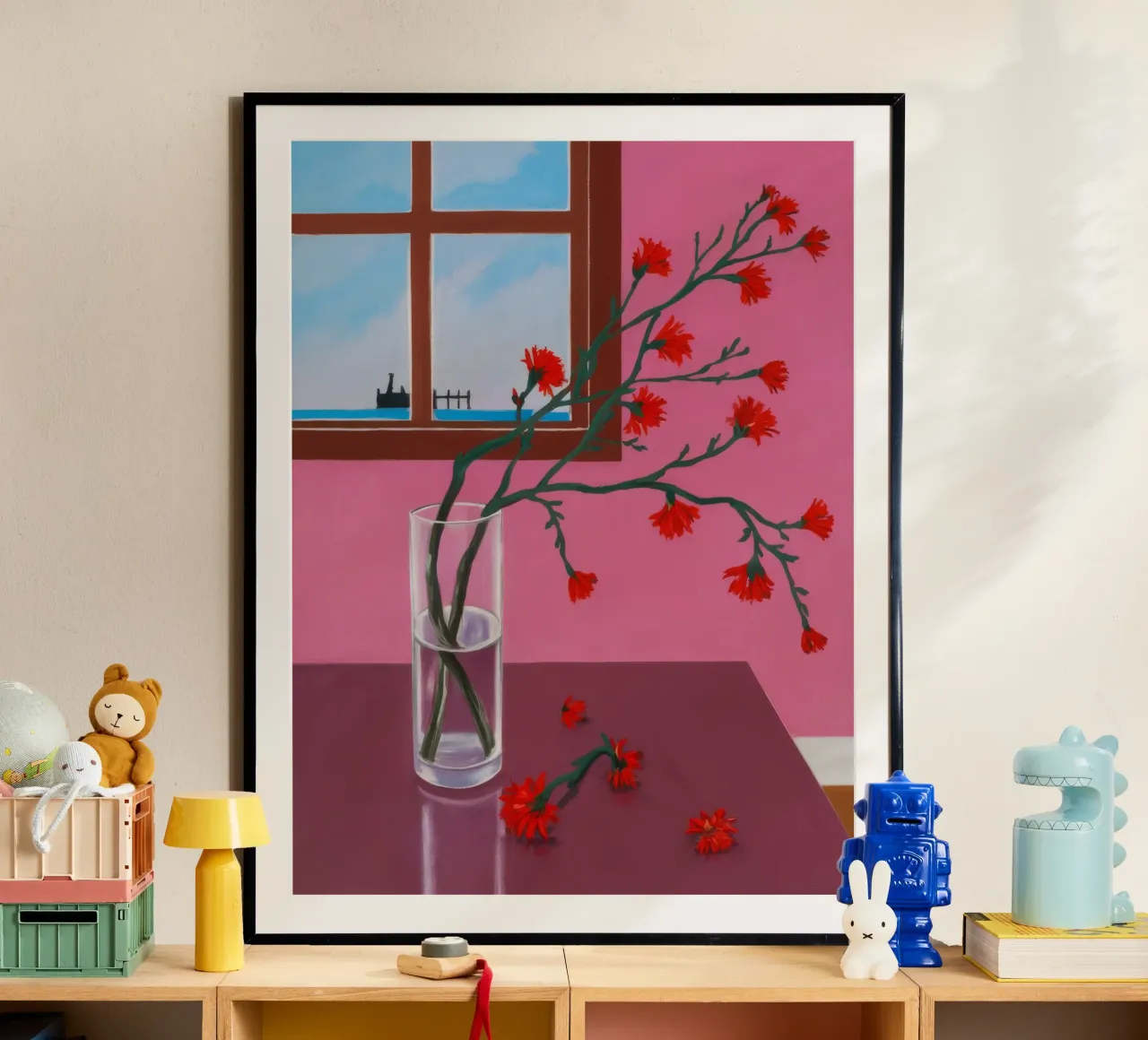 Ramo di bacche rosse poster con telaio in plastica da FadeAura