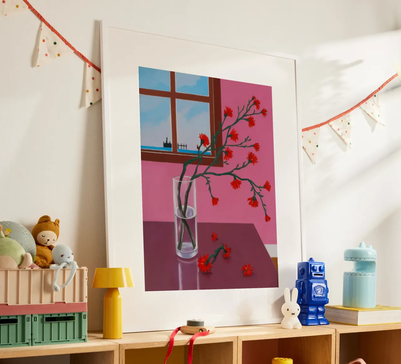 Ramo di bacche rosse poster con telaio in plastica da FadeAura