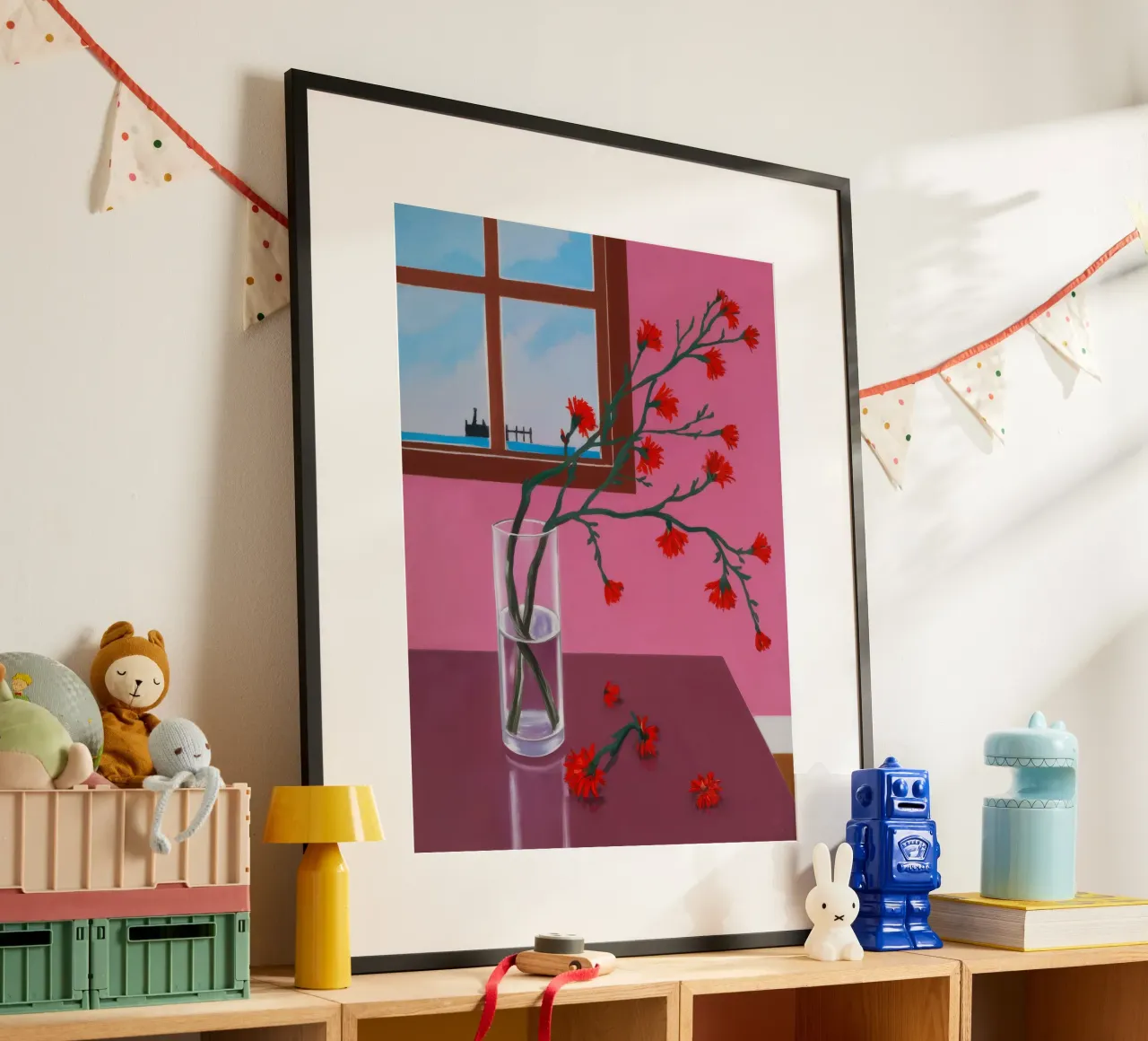 Ramo di bacche rosse poster con telaio in plastica da FadeAura