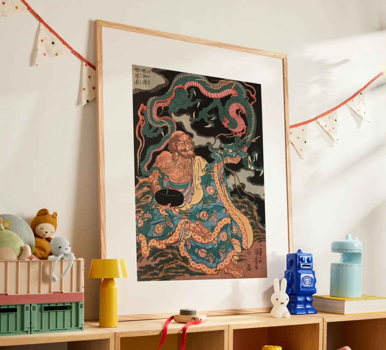 Sorcier avec son dragon - Ancien art japonais Ukiyo-e poster avec cadre en plastique de Masterpieces Of Japanese Art