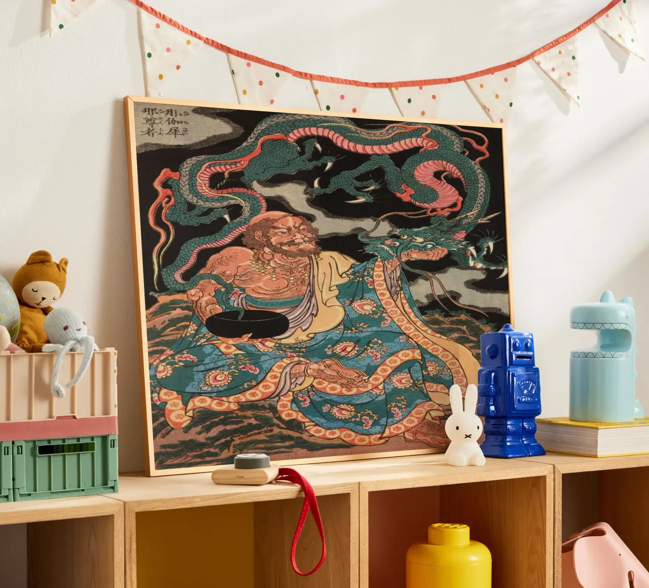 Sorcier avec son dragon - Ancien art japonais Ukiyo-e poster avec cadre en plastique de Masterpieces Of Japanese Art