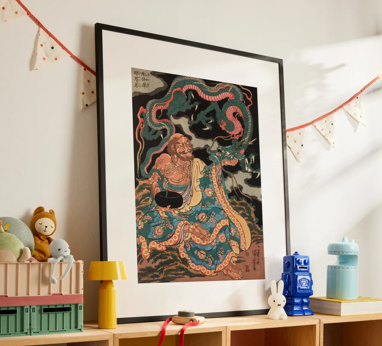Sorcier avec son dragon - Ancien art japonais Ukiyo-e poster avec cadre en plastique de Masterpieces Of Japanese Art