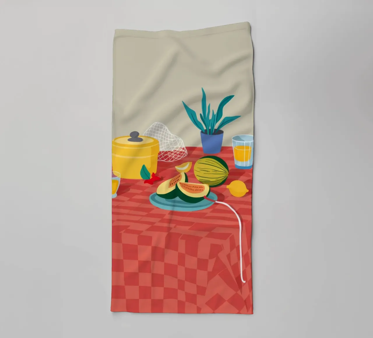 Red Checkered Stillness towel by Muse Artworks