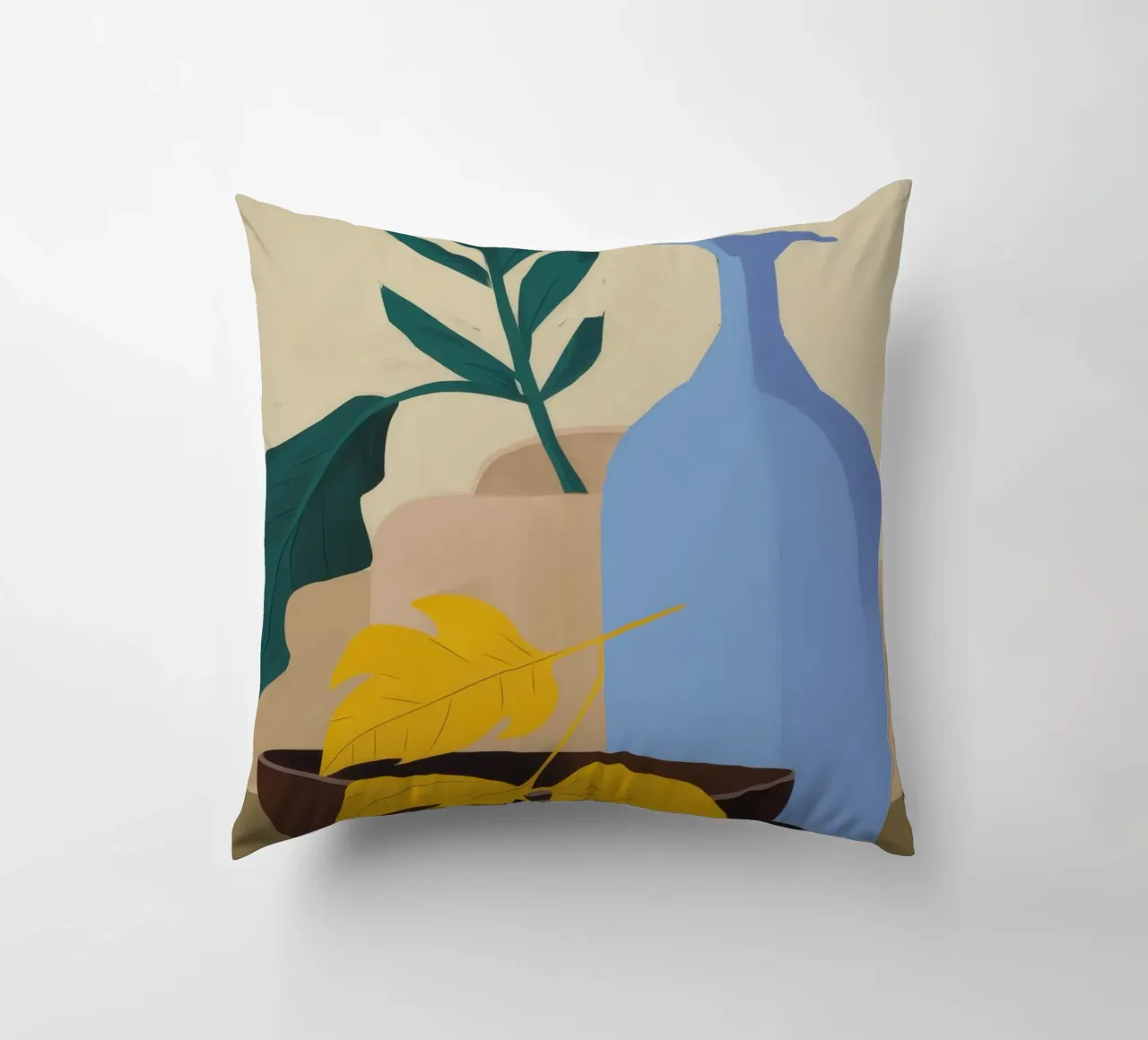 Blue Bottle Yellow Leaf decorative cushion by FadeAura