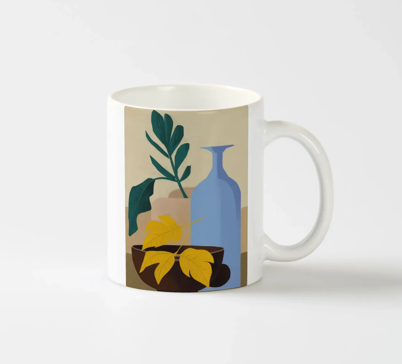 Blaue Flasche Gelbes Blatt Keramik Tasse von FadeAura