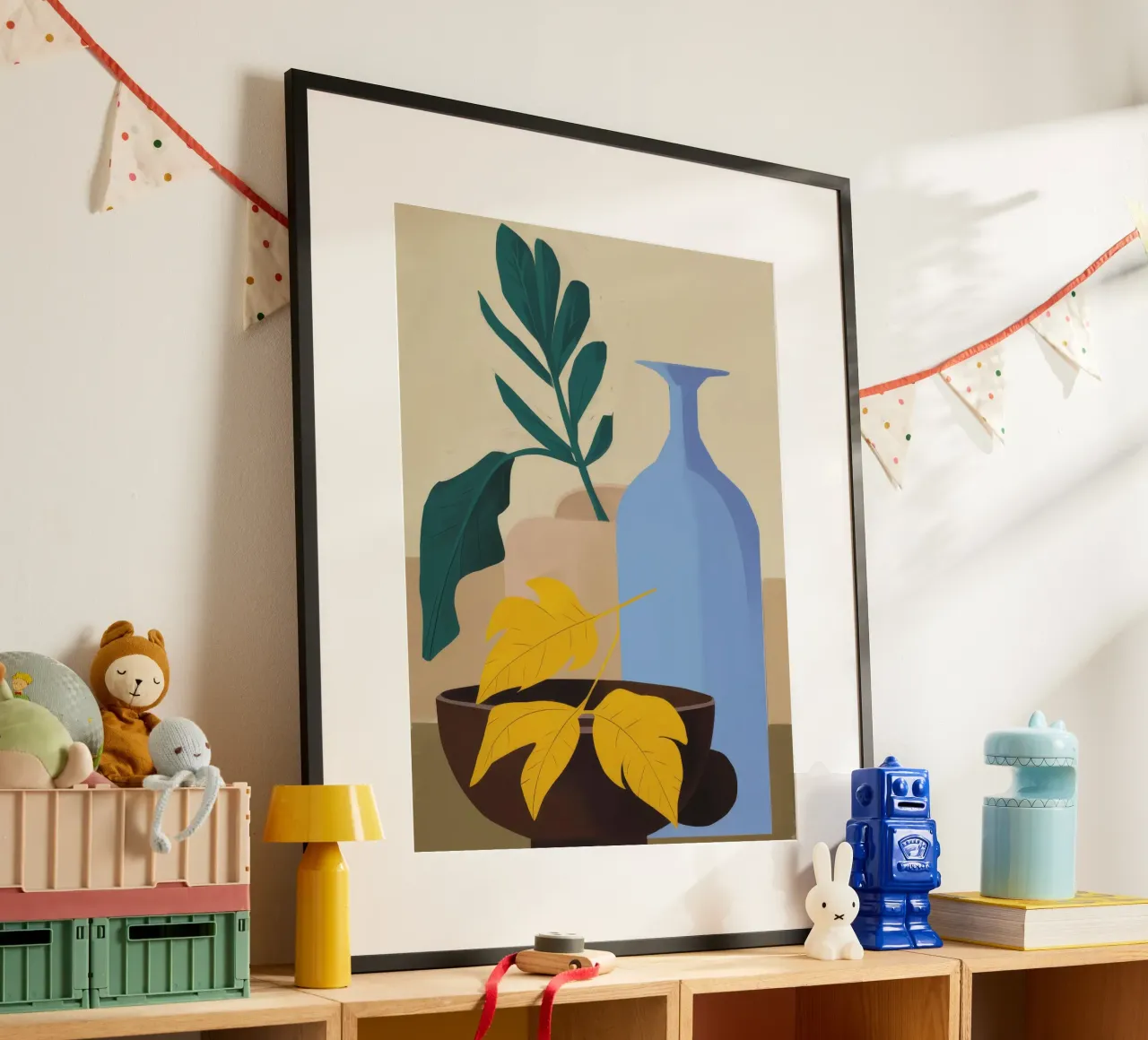Blue Bottle Yellow Leaf poster by FadeAura