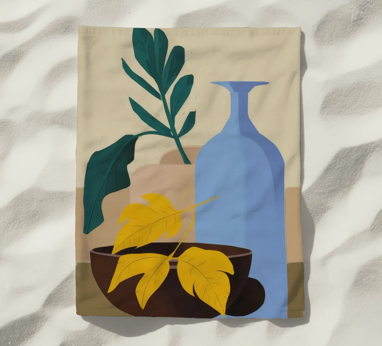 Blue Bottle Yellow Leaf beach towel by FadeAura