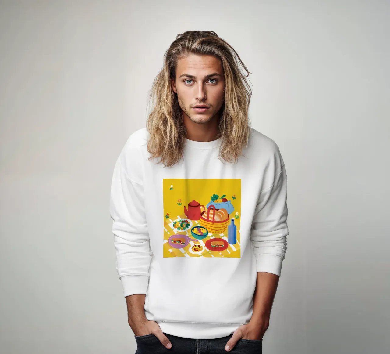 Red Teapot Picnic sweatshirt by Muse Artworks