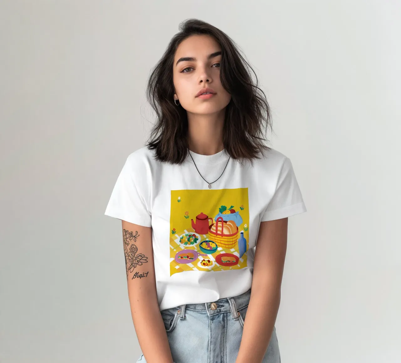 Red Teapot Picnic t-shirt da Muse Artworks