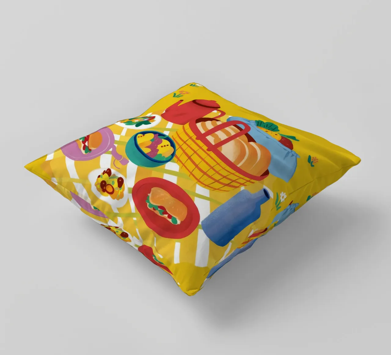 Red Teapot Picnic cuscino da Muse Artworks