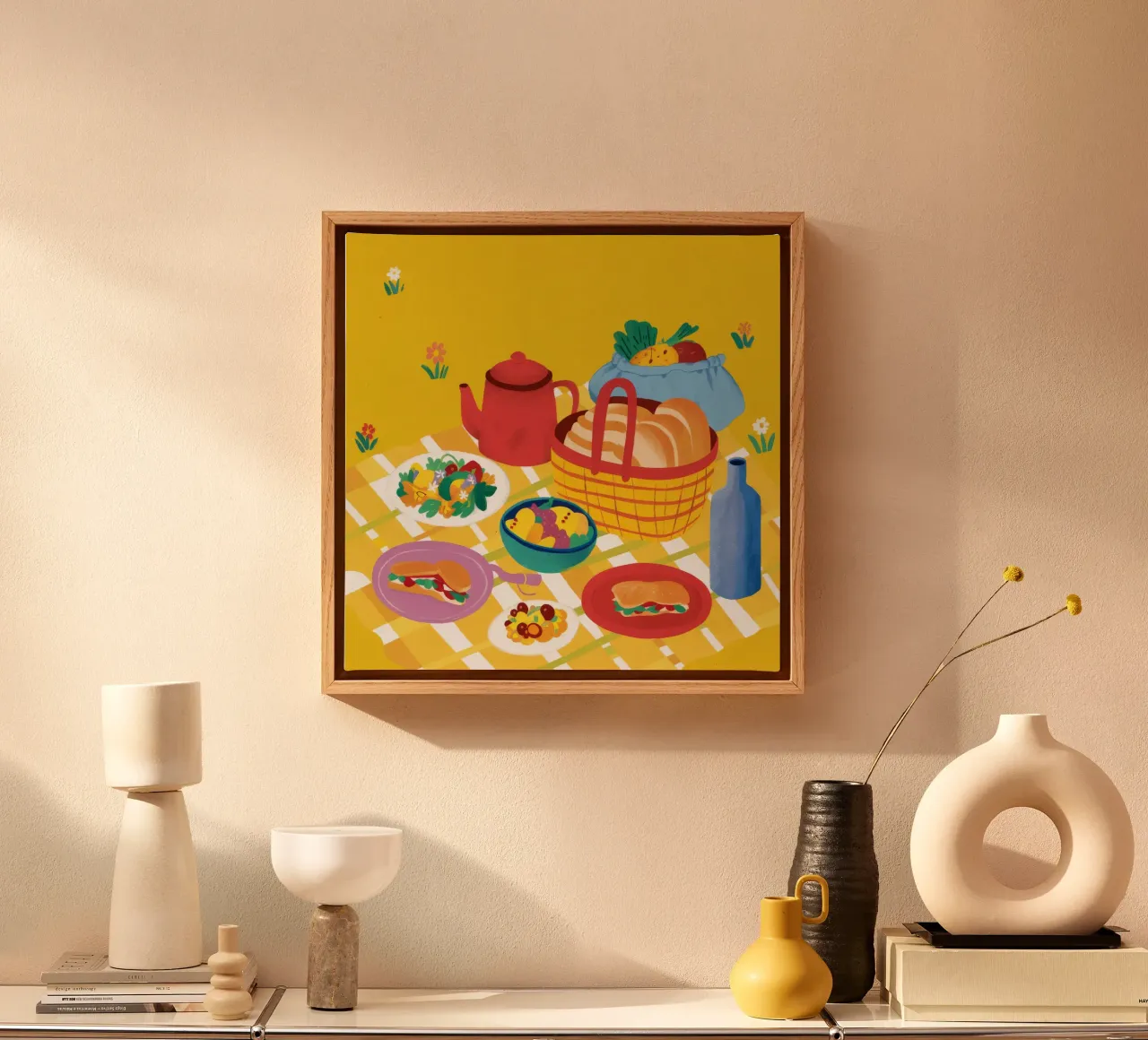 Red Teapot Picnic canvas by Muse Artworks