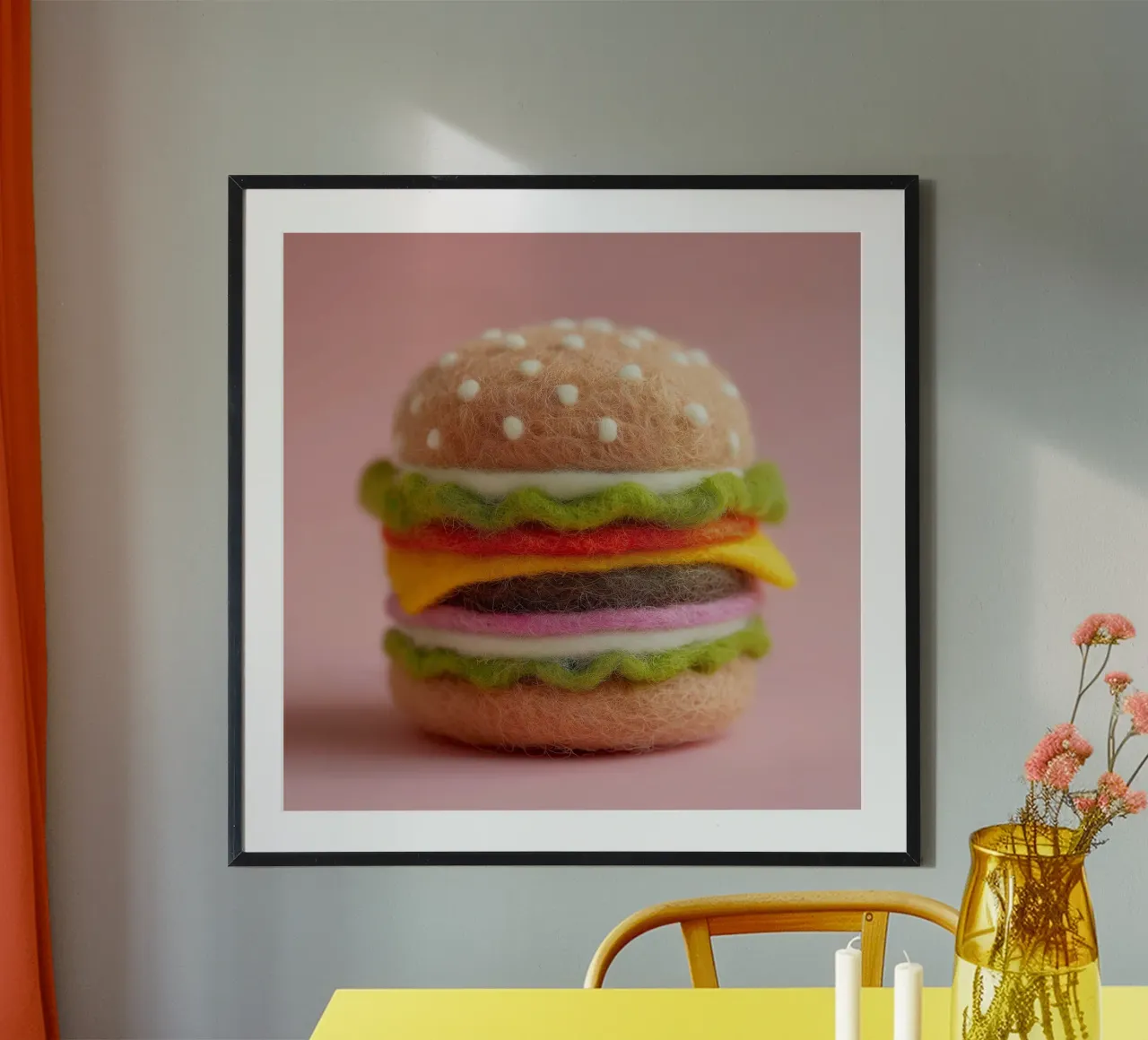 Hamburger soffice poster con telaio in legno da Motivate-Today