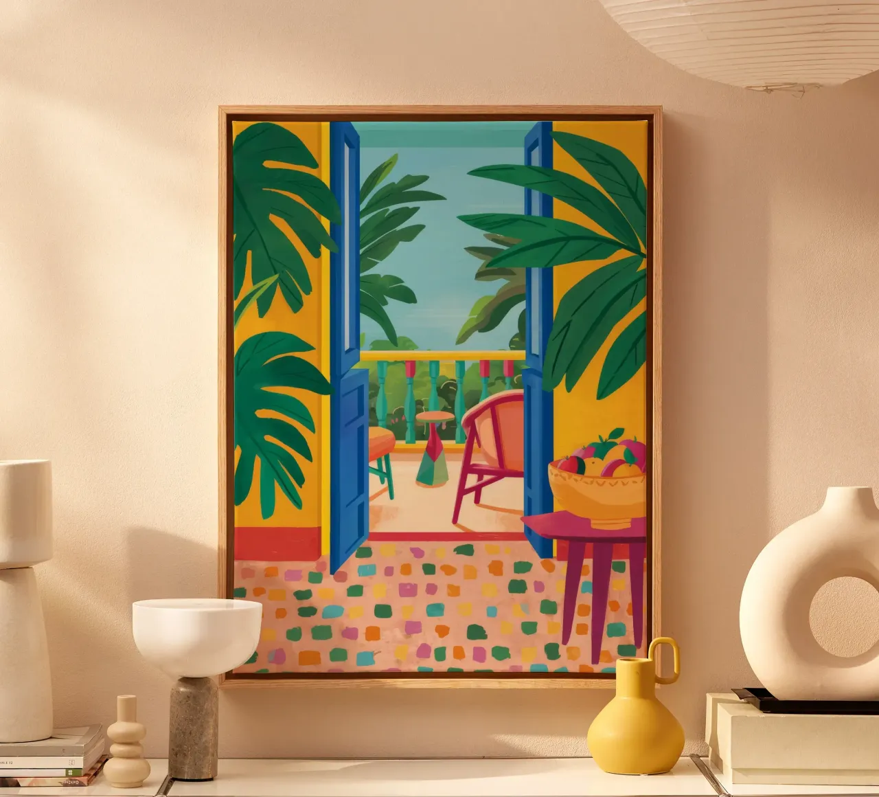 Balcony Jungle View canvas with Floater frame by FadeAura